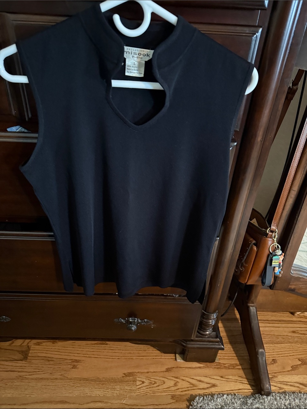 Misook Black Sleeveless Keyhole Mock Neck Tank